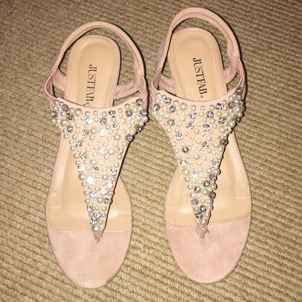 Blush colored wedge sandal